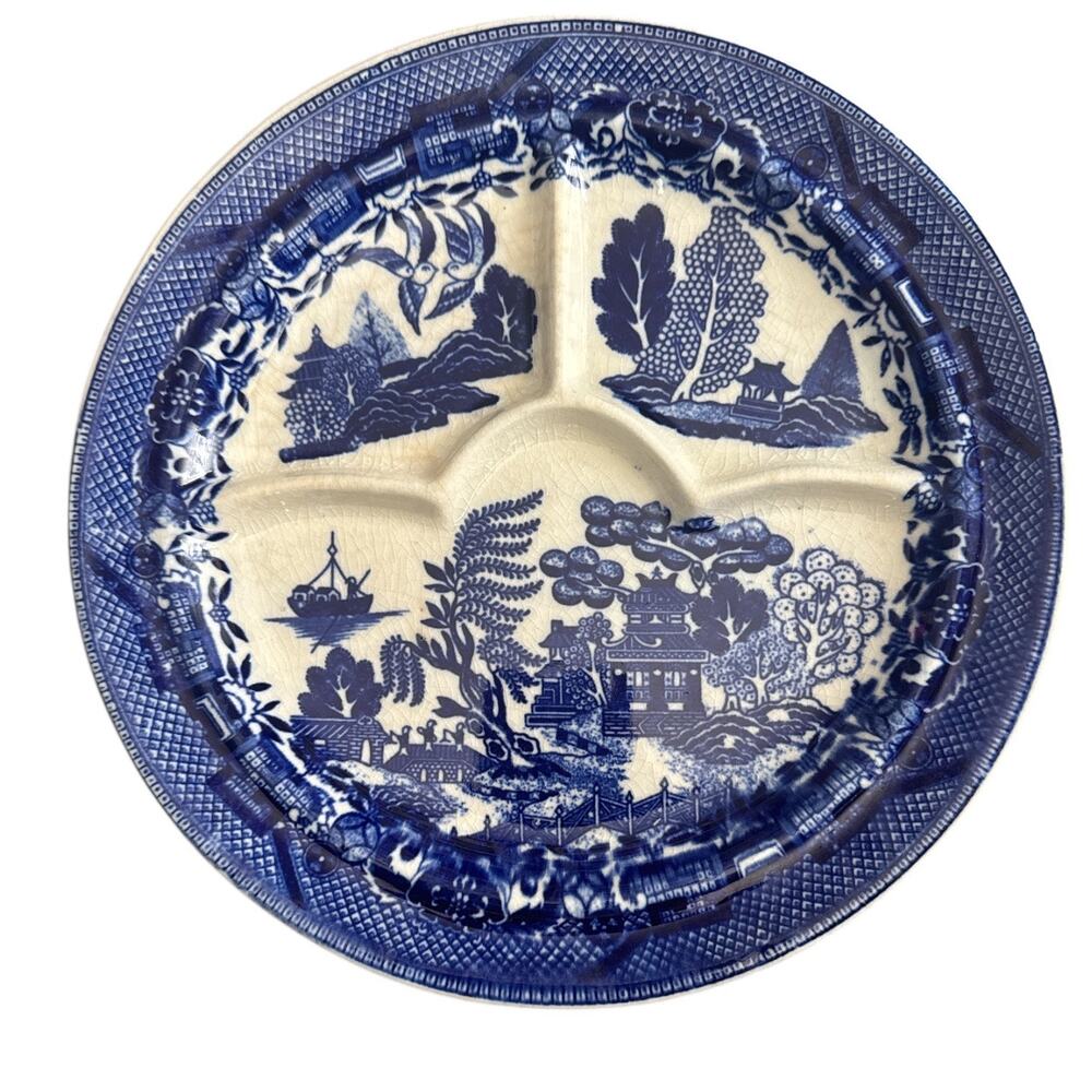 Vintage Blue Willow Occupied Japan Grill Plate Crazing